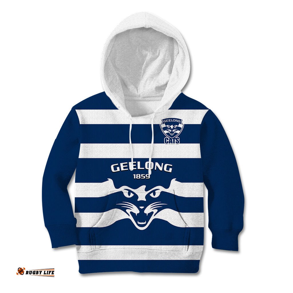 Personalised Geelong Football Kid Hoodie Go Cats Navy Blue Sporty Style