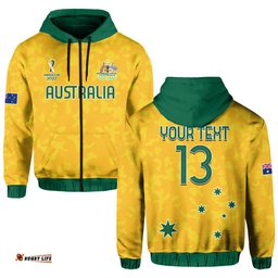 Custom Text and Number Australia Soccer Hoodie KID World Cup Football Socceroos with Kangaroos
