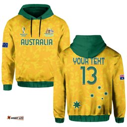 Custom Text and Number Australia Soccer Hoodie KID World Cup Football Socceroos with Kangaroos