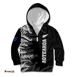 Personalised New Zealand Rugby Kid Hoodie Silver Fern Basic World Cup