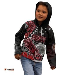 Personalised NAIDOC Week AFL Saints Kid Hoodie Aboriginal Dot Art Lizard Mix Boomerang