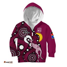 Custom Text And Number Maroons Rugby NAIDOC Hoodie KID QLD For Our Elders Indigenous Art