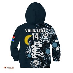 Custom Text And Number Carlton Football NAIDOC Hoodie KID Blues For Our Elders Indigenous Art
