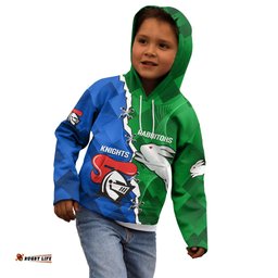 Personalised Knights and Rabbitohs Rugby Kid Hoodie Sporty Version