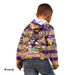 Custom Storm Rugby Merry Christmas Kid Hoodie Indigenous Australian Art