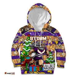 Custom Storm Rugby Merry Christmas Kid Hoodie Indigenous Australian Art