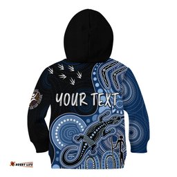 Personalised NAIDOC Week AFL Cats Kid Hoodie Aboriginal Dot Art Lizard Mix Boomerang