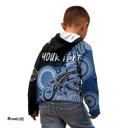 Personalised NAIDOC Week AFL Cats Kid Hoodie Aboriginal Dot Art Lizard Mix Boomerang