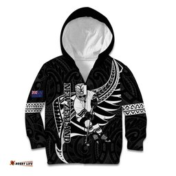 Custom Aotearoa Ice Hockey Kid Hoodie NZ Tiki Mascot Maori Pattern