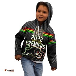 Custom Text and Number Panthers Proud Hoodie KID Back to Back Premiers Version Black