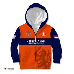 Personalised Netherlands Cricket Kid Hoodie Dynamic Version