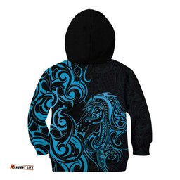 Blue Aoteara Horse Racing Kid Hoodie NZ Maori Pattern