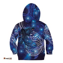 North Island Kokako and South Island Kokako Kid Hoodie New Zealand Native Bird with Galaxy Vibe