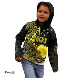 Personalised NAIDOC Week AFL Tigers Kid Hoodie Aboriginal Dot Art Lizard Mix Boomerang