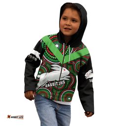 Personalised Rabbitohs Rugby Kid Hoodie Souths 1908 Indigenous Art