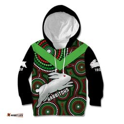 Personalised Rabbitohs Rugby Kid Hoodie Souths 1908 Indigenous Art