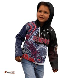 Personalised NAIDOC Week AFL Demons Kid Hoodie Aboriginal Dot Art Lizard Mix Boomerang