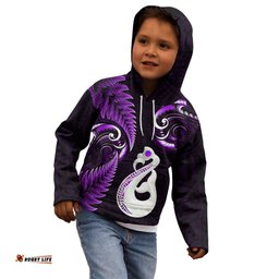 Personalised New Zealand Kid Hoodie Aotearoa Silver Fern With Manaia Maori Unique Purple