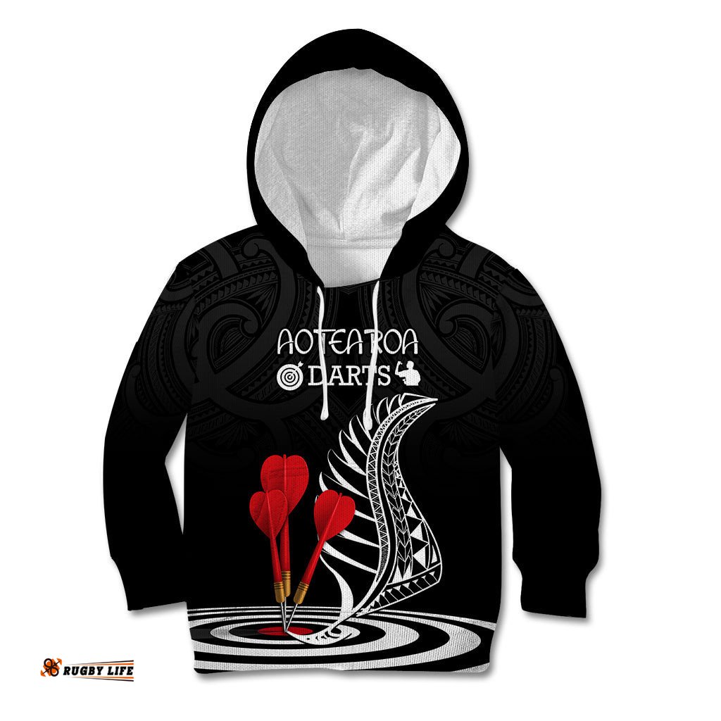 Personalised New Zealand Darts Kid Hoodie Aotearoa Maori Fern Bring It On