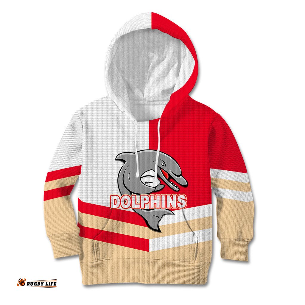 Custom Text And Number NRL Dolphins Kid Hoodie Mix Jersey
