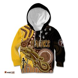 Personalised NAIDOC Week AFL Hawks Kid Hoodie Aboriginal Dot Art Lizard Mix Boomerang
