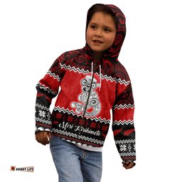 Personalised New Zealand Christmas Kid Hoodie Maori Tiki Meri Kirihimete