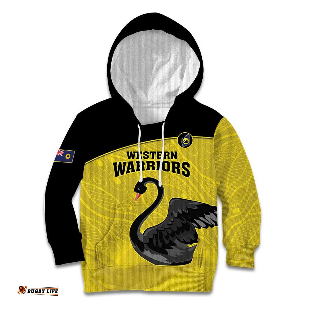 Custom Western Australia Cricket Kid Hoodie Go Warriors Black Swans Aboriginal Art