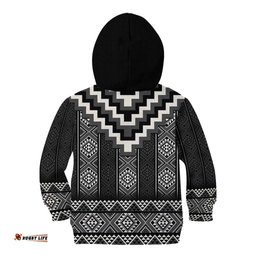 Black Taniko Aotearoa Kid Hoodie Niho Taniwha Mix Poutama