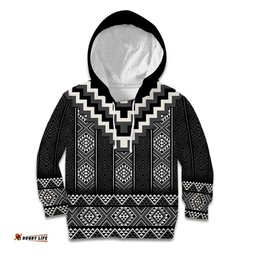 Black Taniko Aotearoa Kid Hoodie Niho Taniwha Mix Poutama