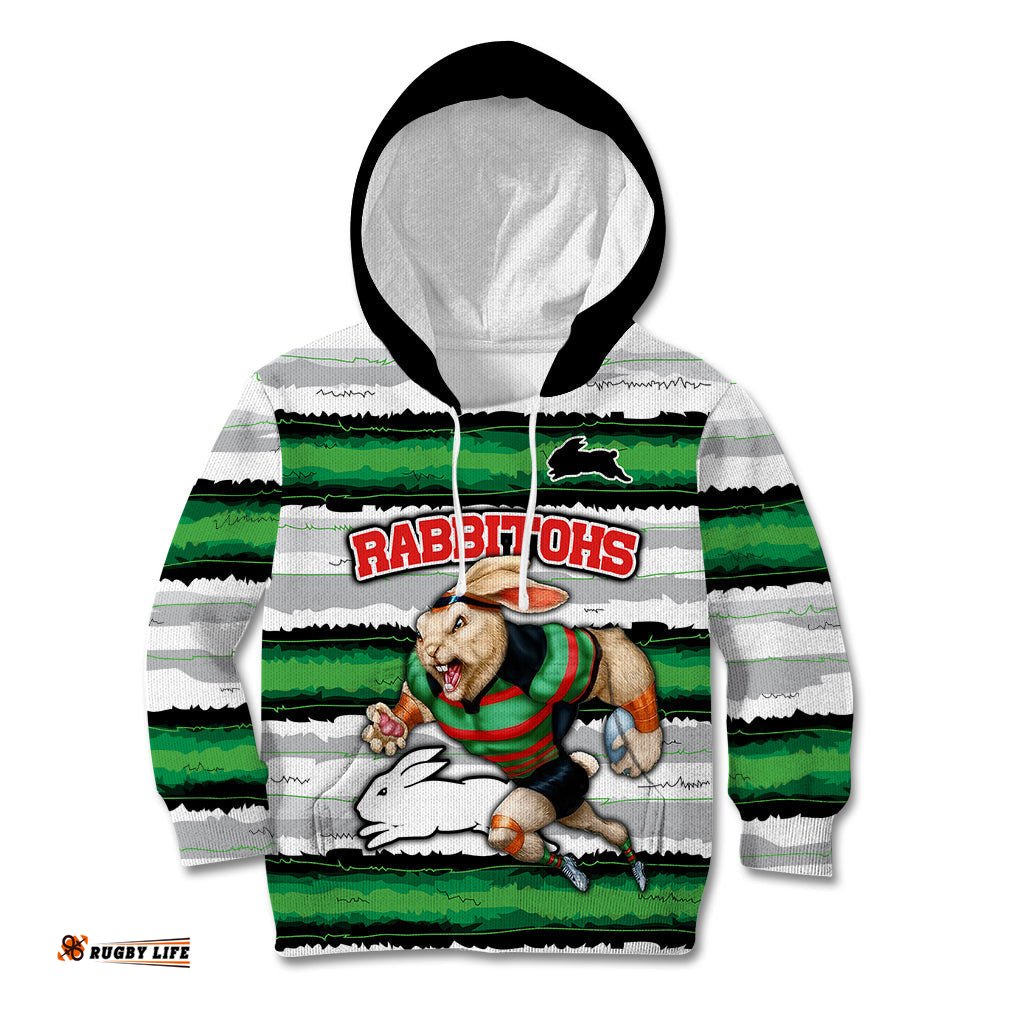 Custom Rabbitohs Mascot Rugby Kid Hoodie The Souths Go Champions