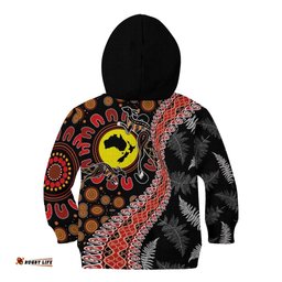 Aotearoa and Australia Kid Hoodie Maori Koru Ferns With Aboriginal Kangaroo