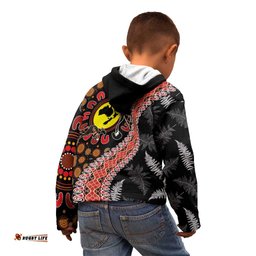 Aotearoa and Australia Kid Hoodie Maori Koru Ferns With Aboriginal Kangaroo