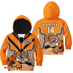 Custom Text And Number Wests Tigers Hoodie KID Indigenous Artsy