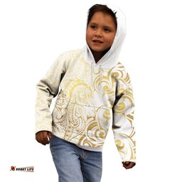 Gold And White Aoteara Horse Racing Kid Hoodie NZ Maori Pattern