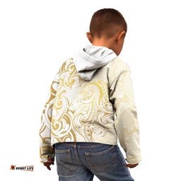 Gold And White Aoteara Horse Racing Kid Hoodie NZ Maori Pattern