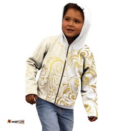 Gold And White Aoteara Horse Racing Kid Hoodie NZ Maori Pattern