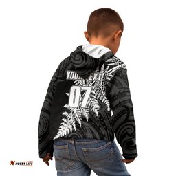 Personalised New Zealand Rugby Kid Hoodie World Cup Silver Fern Champions