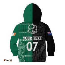 Personalised New Zealand Mix Ireland Rugby Kid Hoodie Celtic Knot Mix Silver Ferns