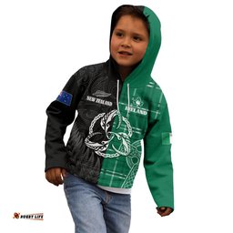 Personalised New Zealand Mix Ireland Rugby Kid Hoodie Celtic Knot Mix Silver Ferns