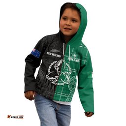Personalised New Zealand Mix Ireland Rugby Kid Hoodie Celtic Knot Mix Silver Ferns