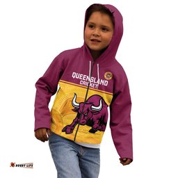 Custom Australia Queensland Cricket Kid Hoodie Go Bulls Aboriginal Art