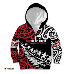 Honour The Treaty New Zealand Personalised Kid Hoodie Toitu Te Tiriti Half Fern with Haka dance