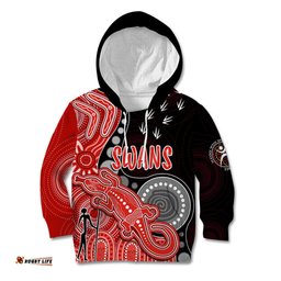 Personalised NAIDOC Week AFL Swans Kid Hoodie Aboriginal Dot Art Lizard Mix Boomerang