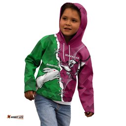 Personalised Rabbitohs And Eagles Rugby Kid Hoodie NRL 2024 Dynamic Together