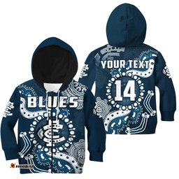 Custom Text And Number Carlton Football Hoodie KID Blues 1864 Boomerang Indigenous Artsy