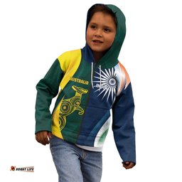Custom India and Australia Cricket Kid Hoodie Special Half Half Mix