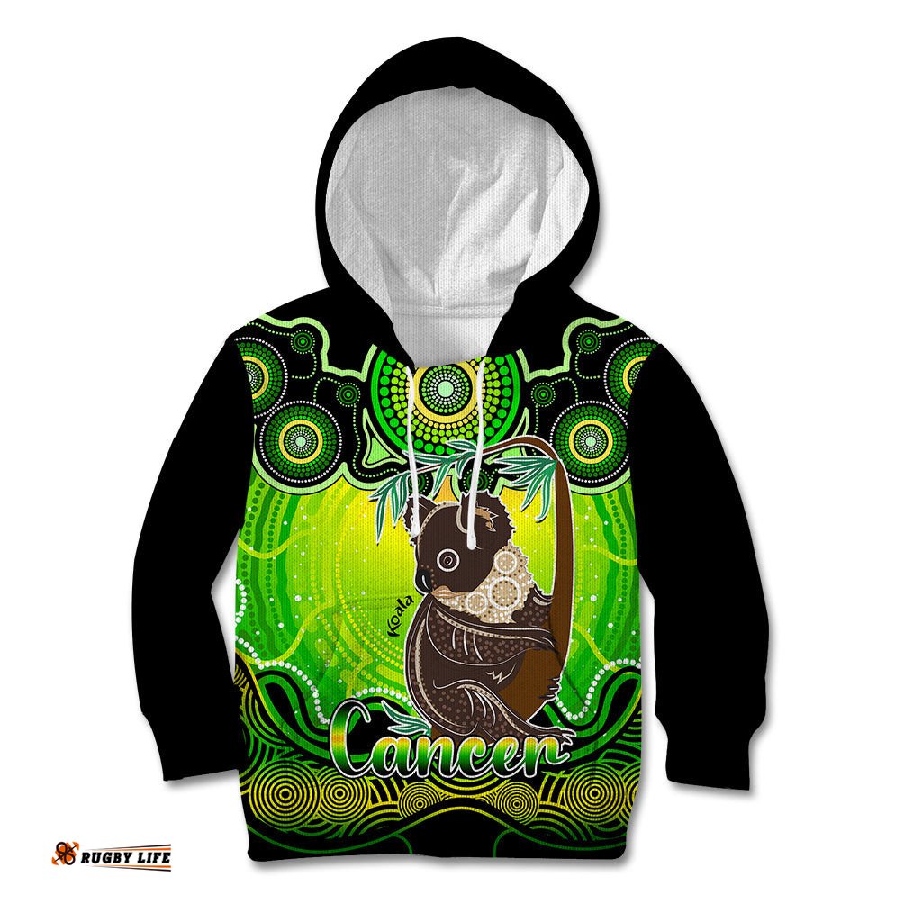 Personalised Australia Cancer Koala Zodiac Kid Hoodie Auz Astrology Aboriginal Green