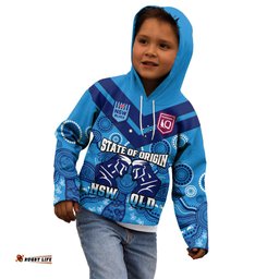 Personalised QLD Maroons and NSW Blues Rugby Kid Hoodie State of Origin Indigenous Blue