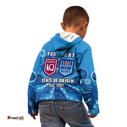 Personalised QLD Maroons and NSW Blues Rugby Kid Hoodie State of Origin Indigenous Blue