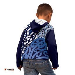 New Zealand Kid Hoodie Aotearoa Kowhaiwhai Mix Taniko Art Blue
